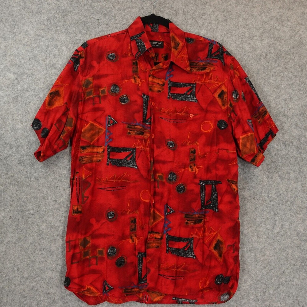 90s Abstract Button Up Shirt Men M Red Retro Summery Indie Sleaze RISCATTO ITALY